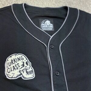 Lurking Class Mens M Skull Patch Baseball Jersey Button Shirt Embroidered Button